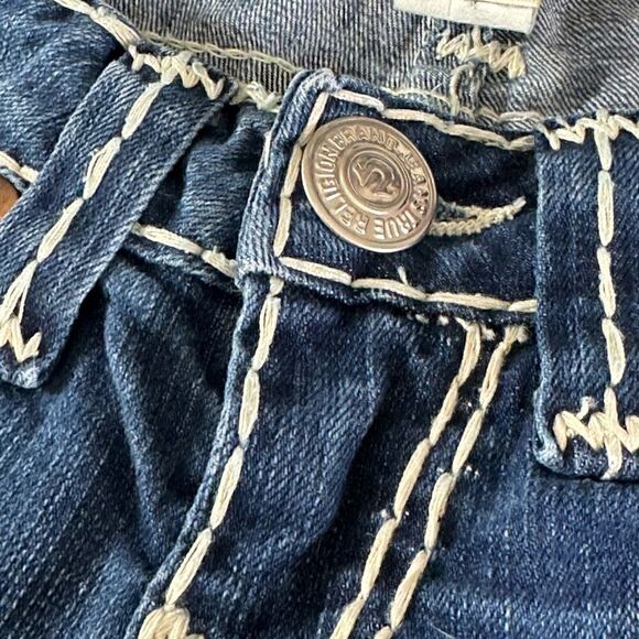 True Religion Jeans Womens Sz 25 Stitch Embroidered Johnny Super T Blue straight - Picture 10 of 13